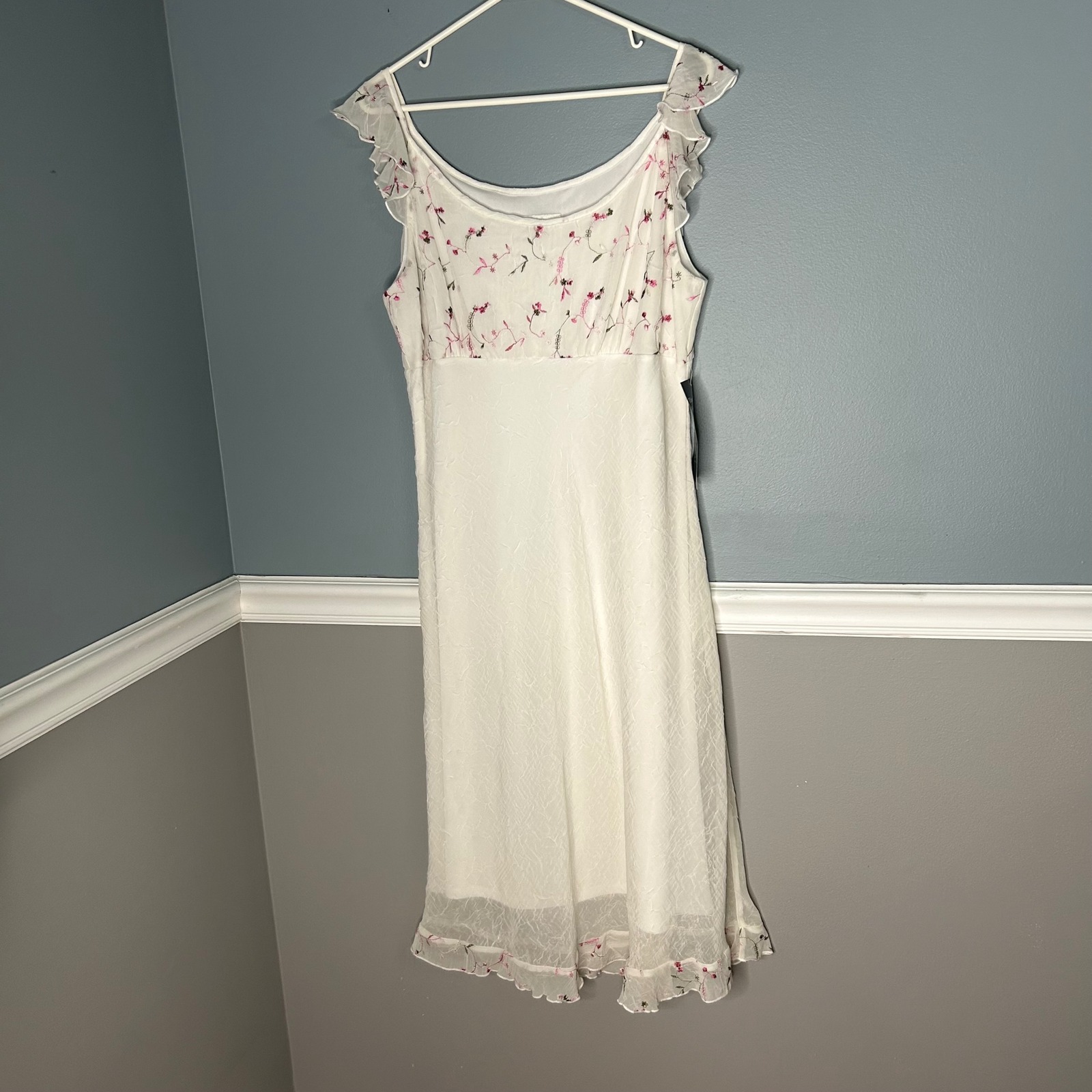 Agb Byer California Vintage 90s White Floral Embroidered Midi Dress Cottagcore
